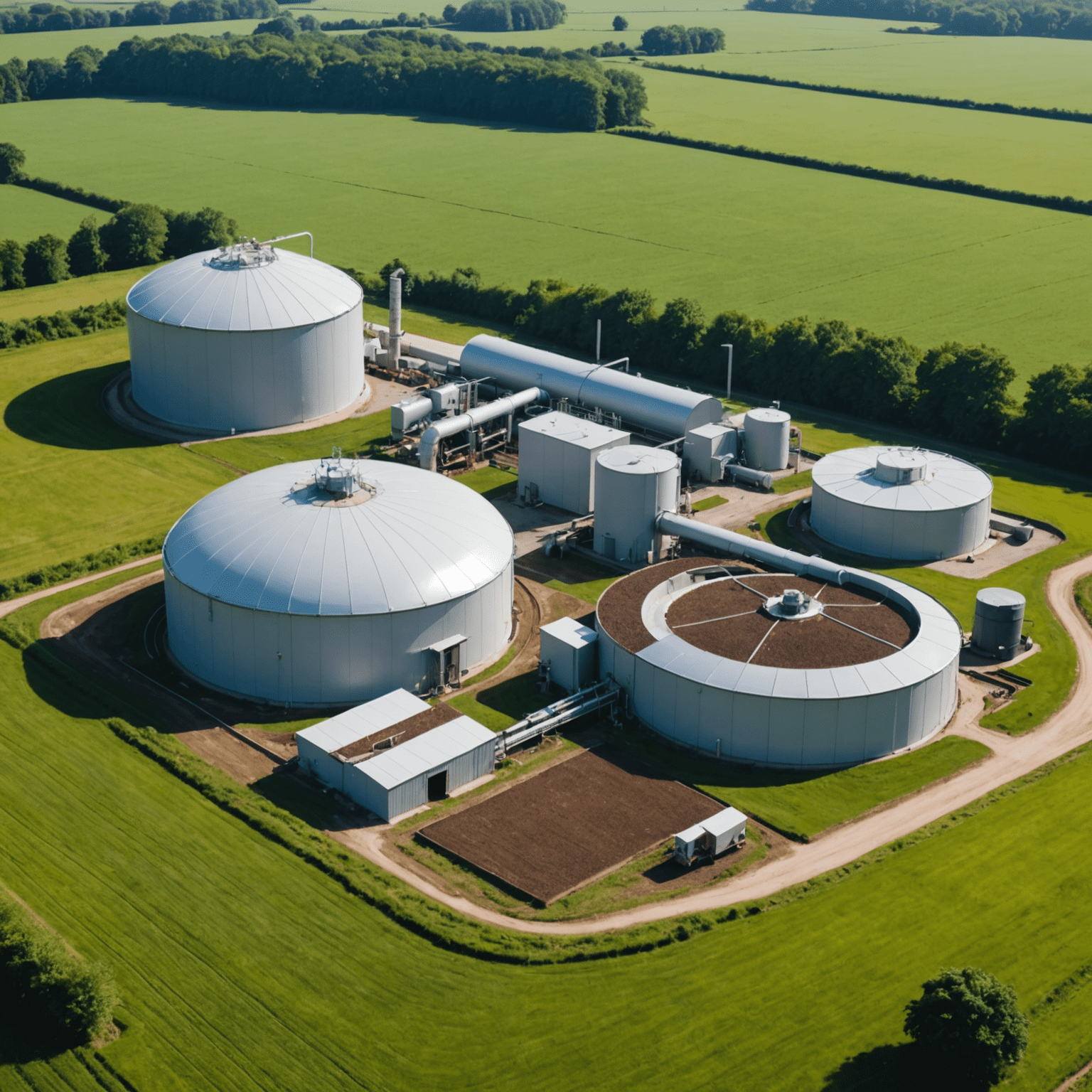 A split image showing a rural farm biogas system on the left and an urban biogas facility on the right, illustrating the versatility of biogas implementation